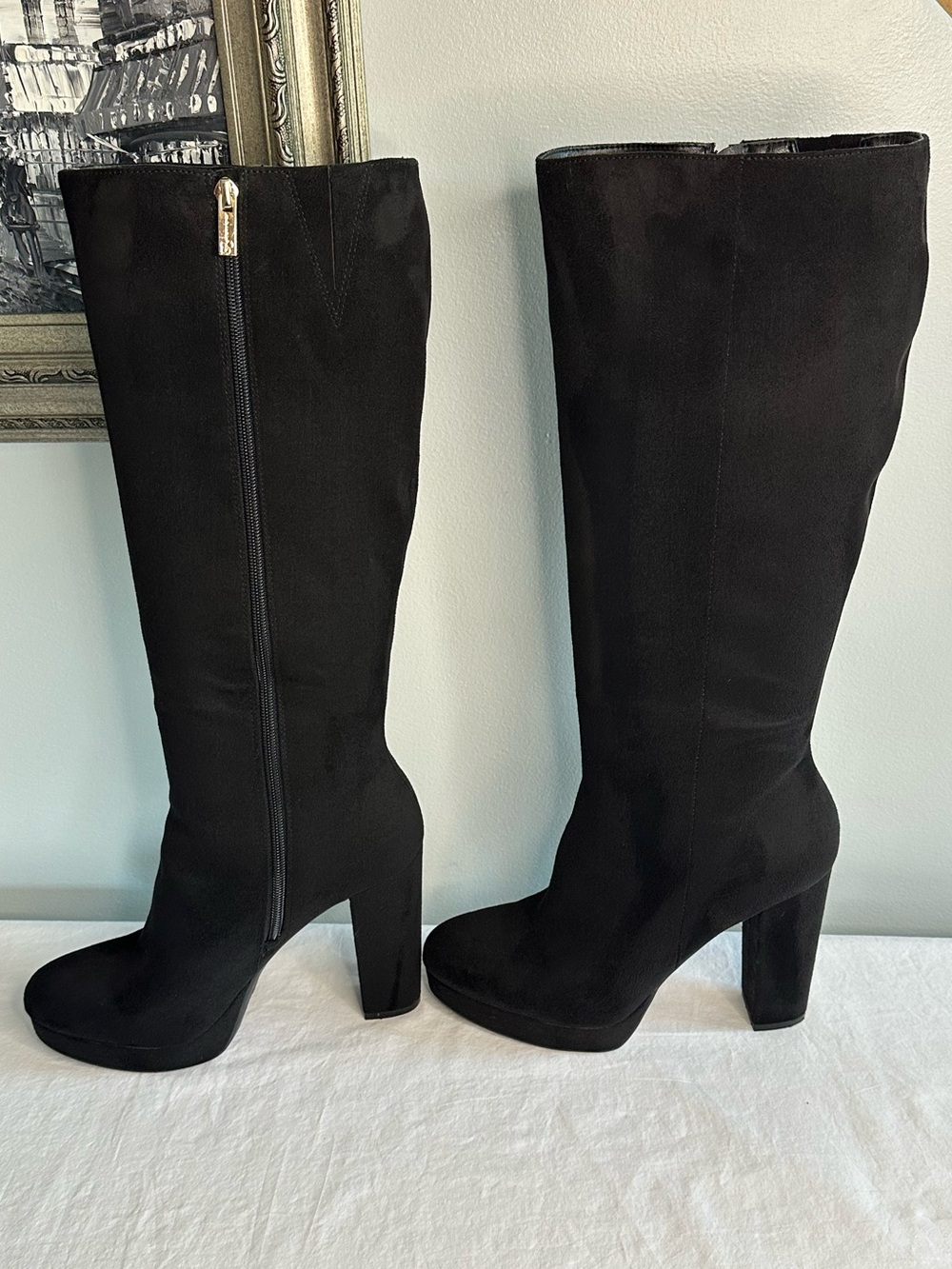 Jessica Simpson Lexie Knee High Suede Boots with Block Heel Size 9 1/2 M Black
